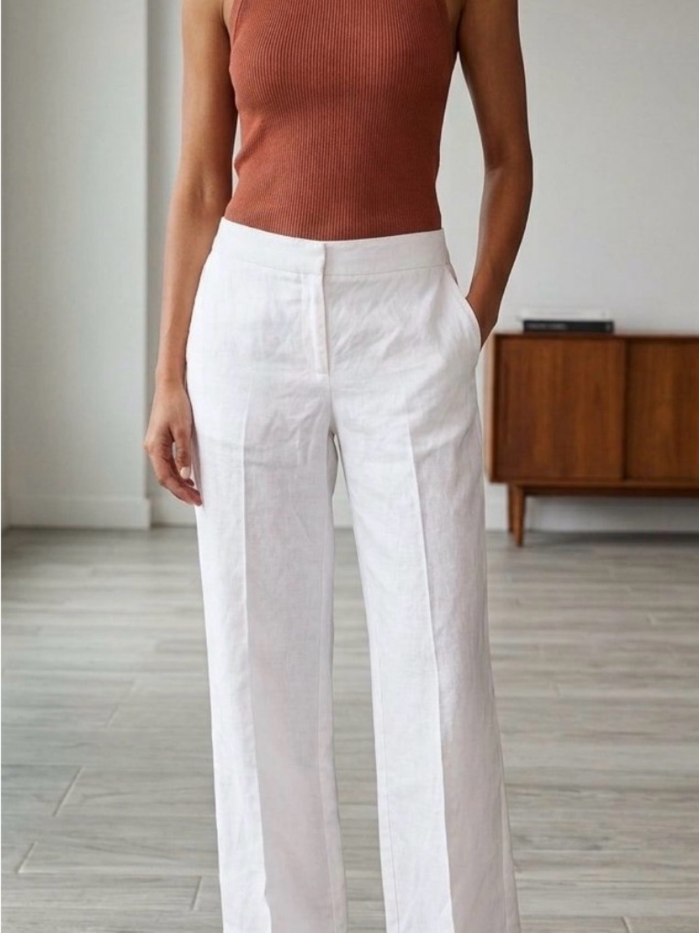 LOFT 100% Linen White Wide-Leg Pants